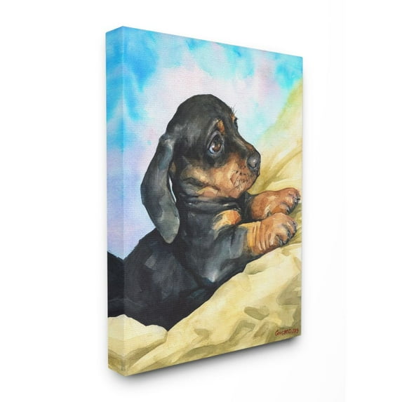 Stupell Industries Cute Dachshund Puppy Dog Pet Animal Watercolor Painting Canvas Wall Art by George Dyachenko