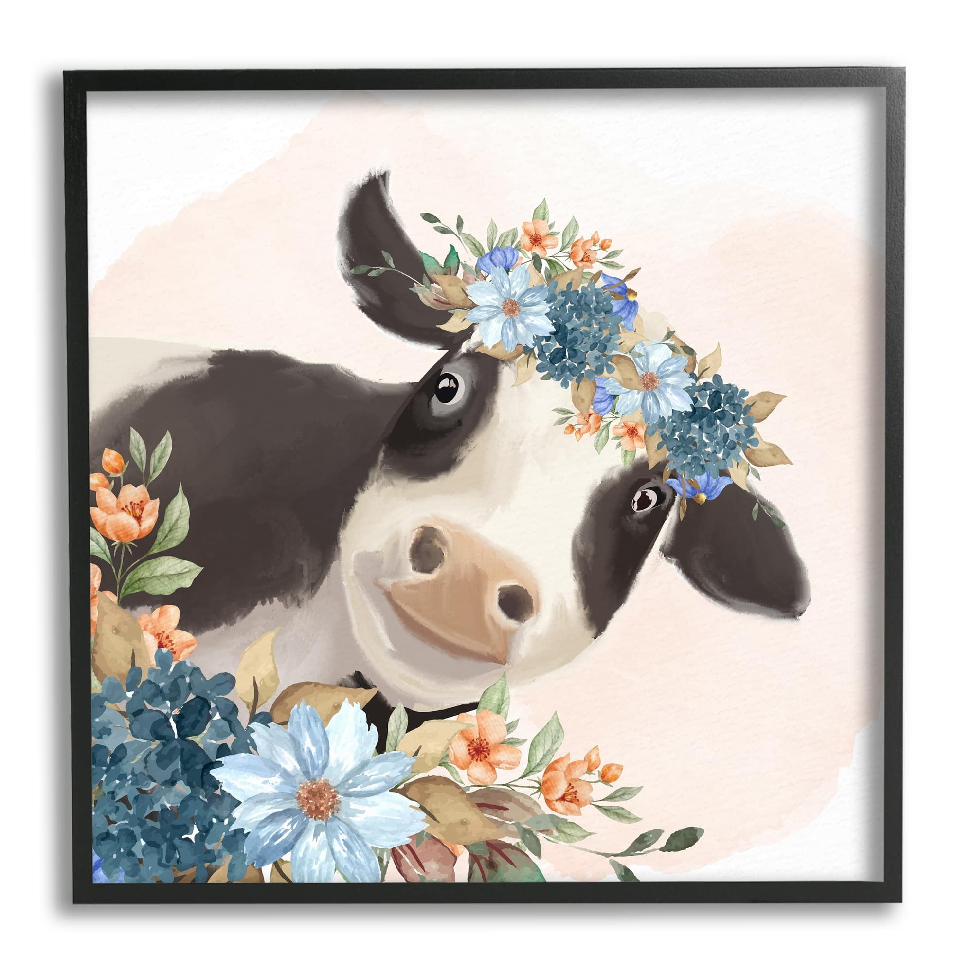 Stupell Industries Cute Daisy Blossoms Flower Crown Smiling Cow , 12 x 12, Design by Kim Allen