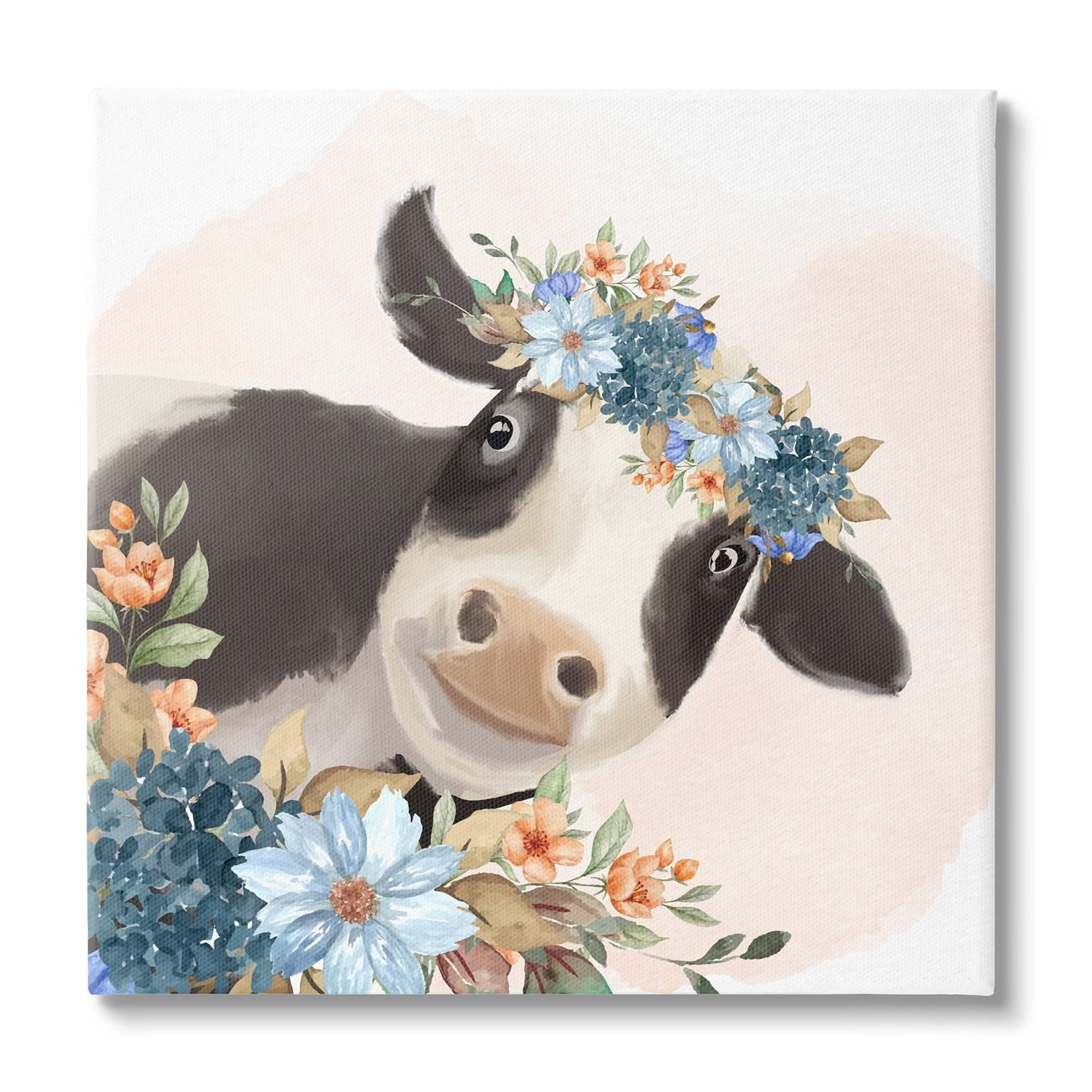 Stupell Industries Cute Daisy Blossoms Flower Crown Smiling Cow , 30 x 30, Design by Kim Allen