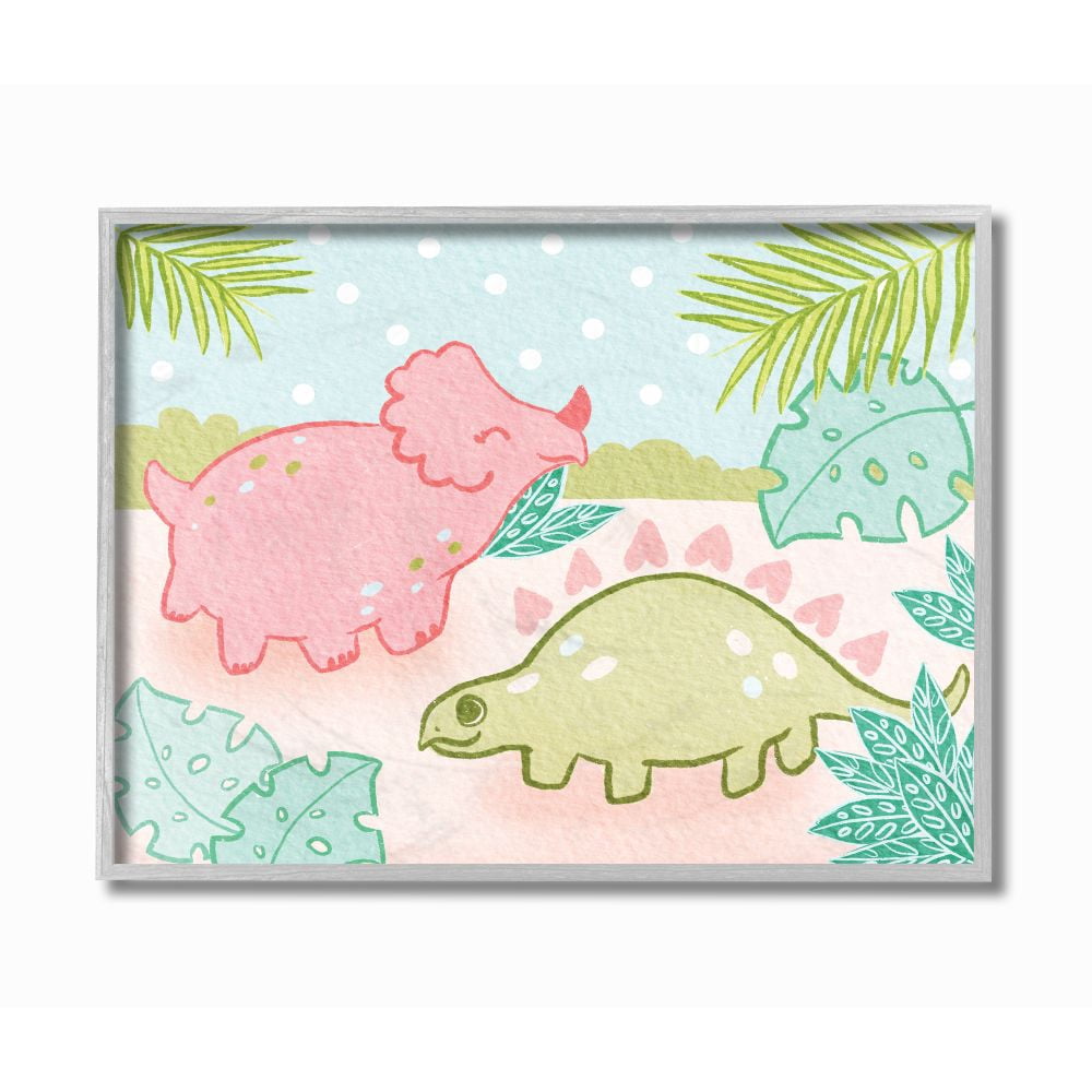 Stupell Industries Cute Dinosaurs Pink Green Kids Design Framed Wall Art by Daphne Polselli