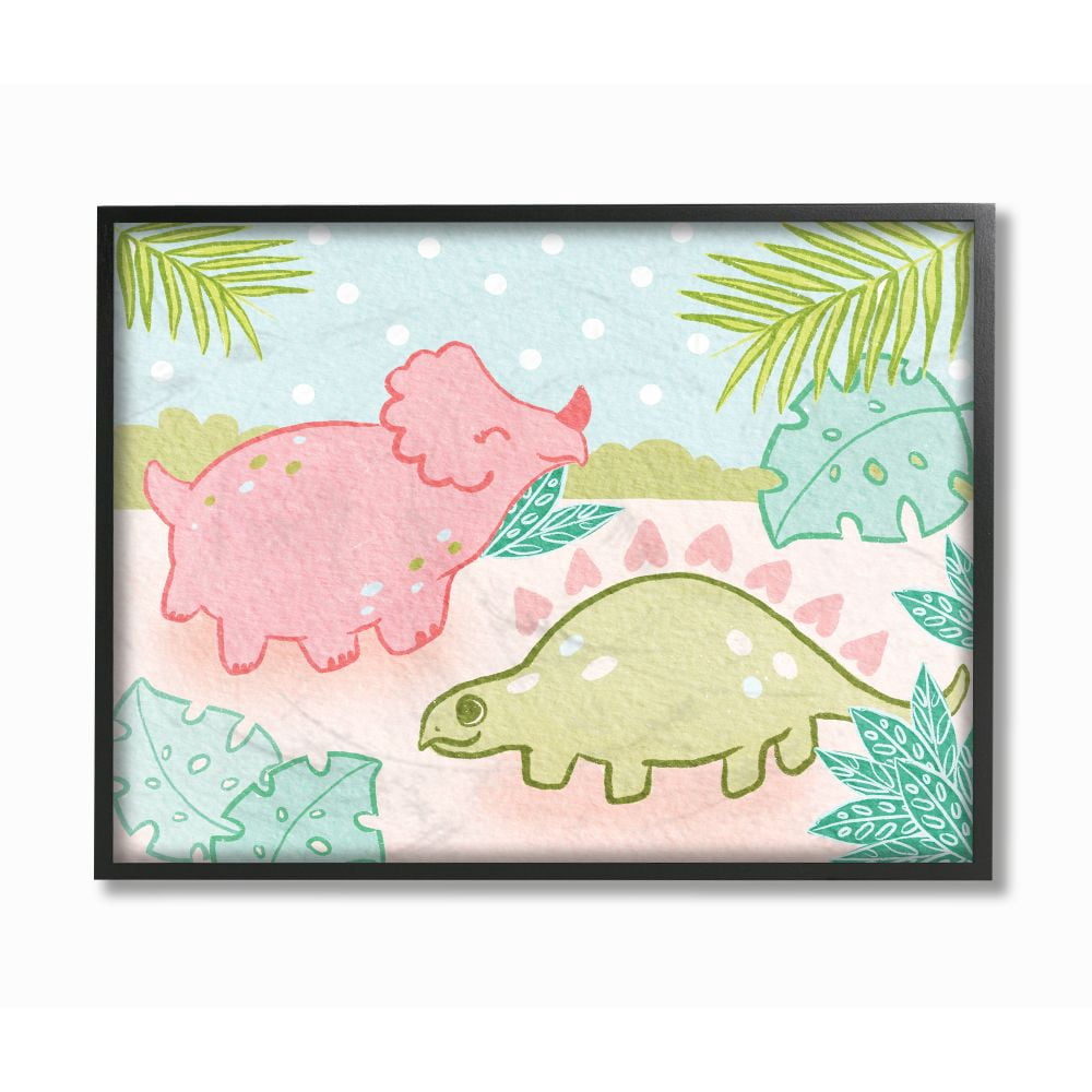 Stupell Industries Cute Dinosaurs Pink Green Kids Design Framed Wall Art by Daphne Polselli