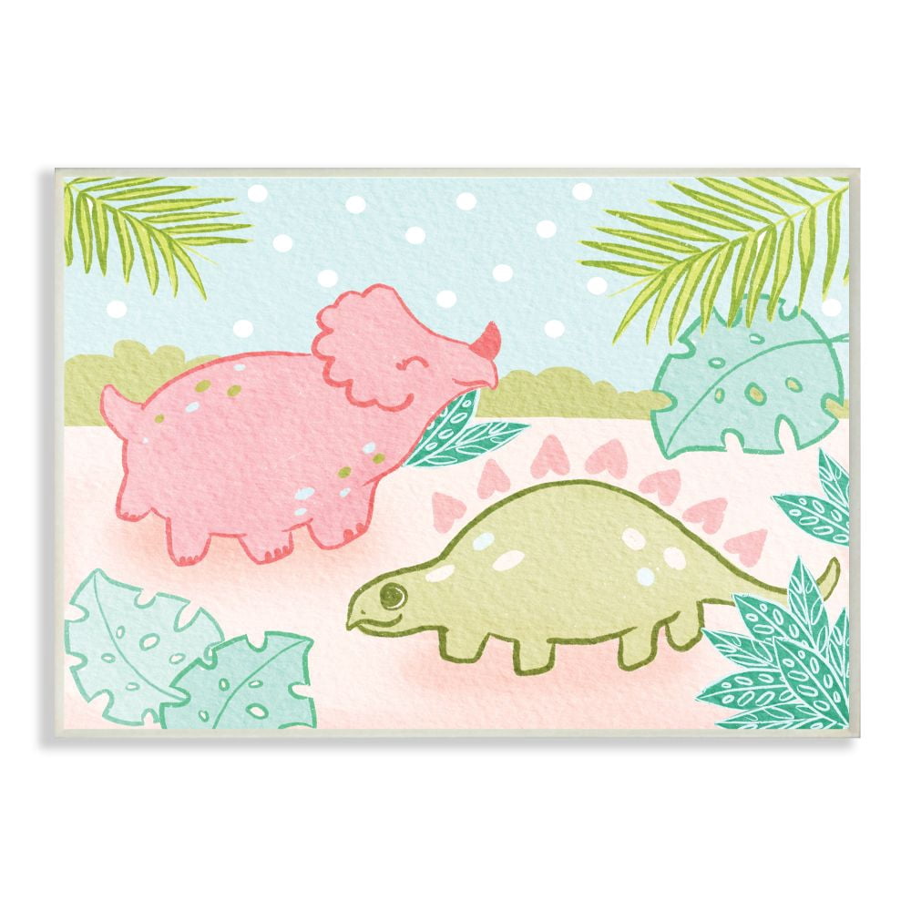 Stupell Industries Cute Dinosaurs Pink Green Kids Design Wall Plaque by Daphne Polselli