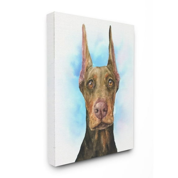 Stupell Industries Cute Doberman Dog Pet Animal Blue Watercolor Painting Super Canvas Wall Art by George Dyachenko