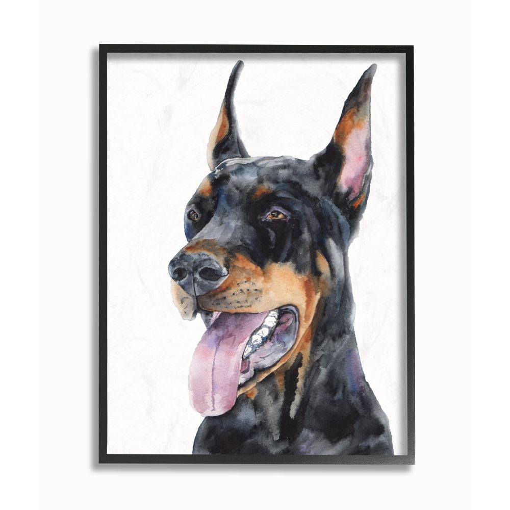 Stupell Industries Cute Doberman Dog Pet Animal Watercolor Painting Framed Giclee Texturized Art by George Dyachenko
