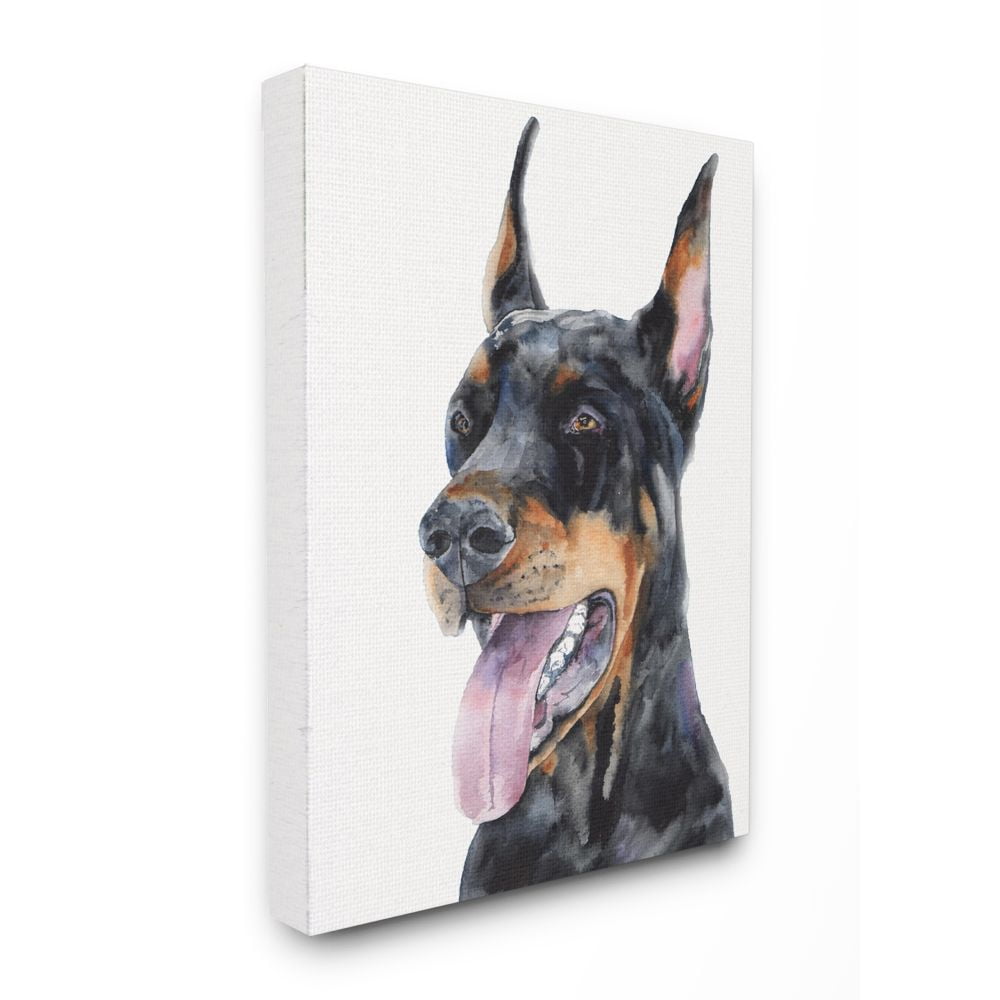 Stupell Industries Cute Doberman Dog Pet Animal Watercolor Painting Super Canvas Wall Art by George Dyachenko