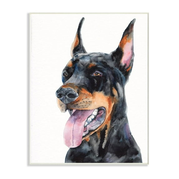 Stupell Industries Cute Doberman Dog Pet Animal Watercolor Painting Wall Plaque Art by George Dyachenko