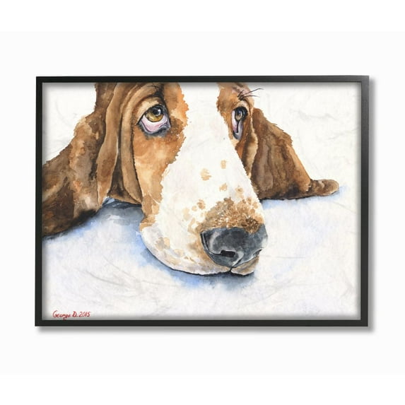 Stupell Industries Cute Dog Head Basset Hound Pet Animal Watercolor Painting Framed Giclee Texturized Art by George Dyachenko