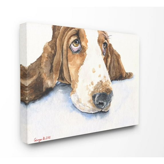 Stupell Industries Cute Dog Head Basset Hound Pet Animal Watercolor Painting Super Canvas Wall Art by George Dyachenko