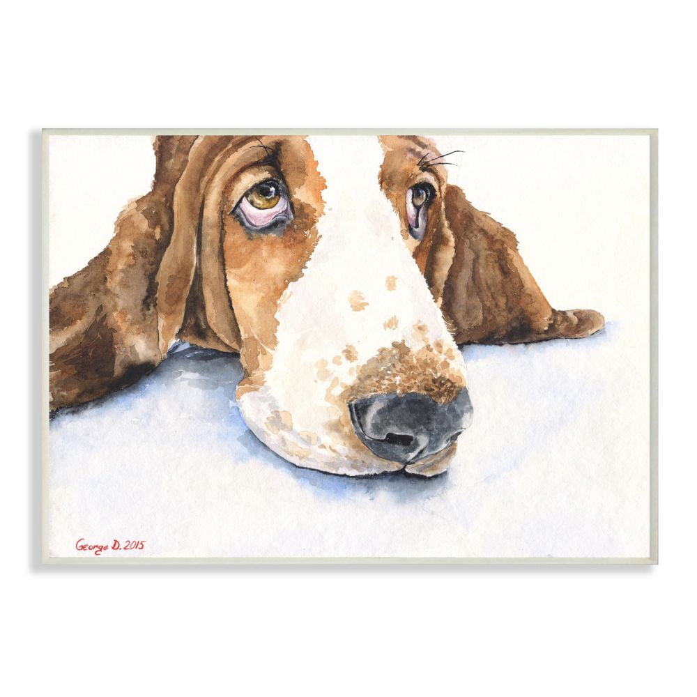 Stupell Industries Cute Dog Head Basset Hound Pet Animal Watercolor Painting Wall Plaque Art by George Dyachenko