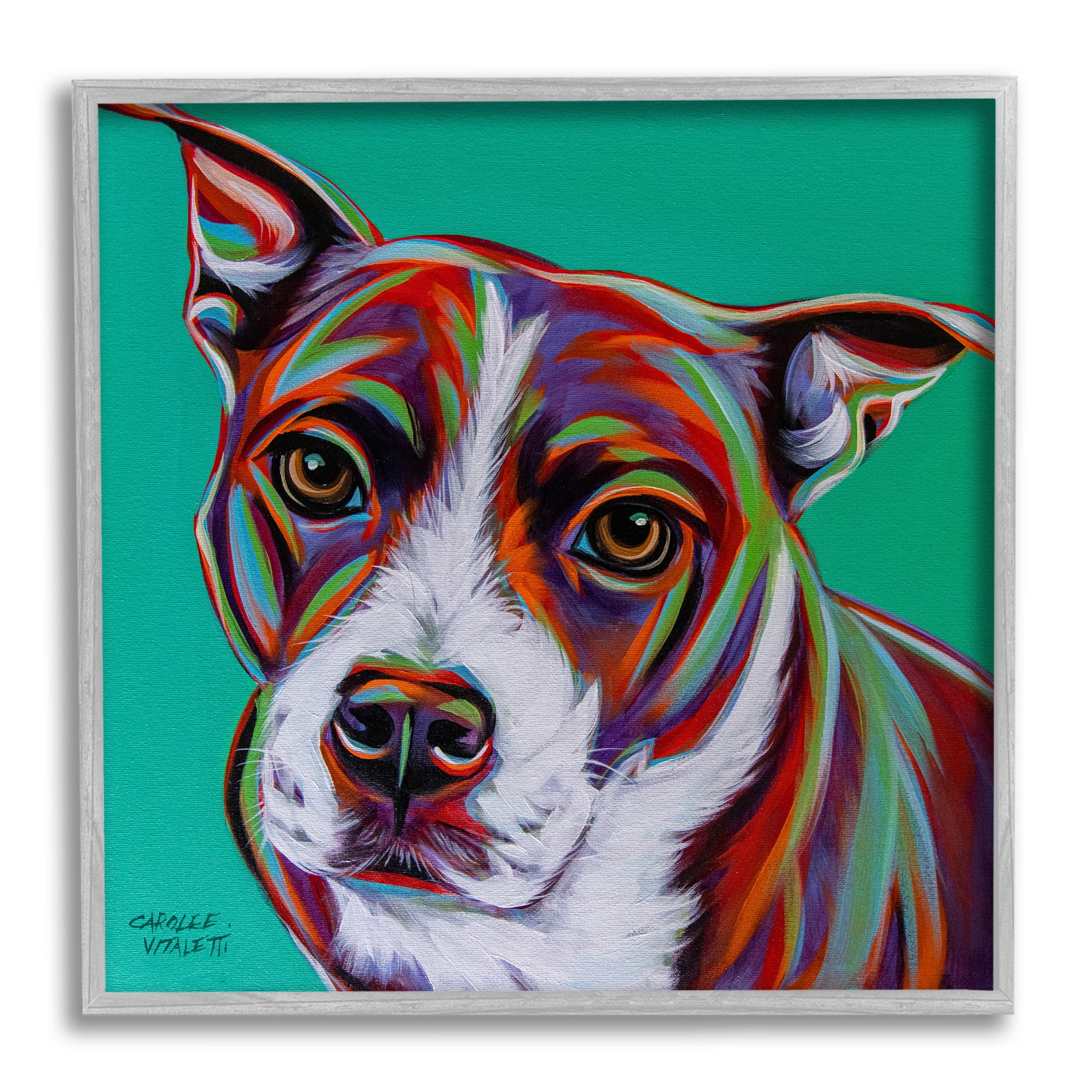Stupell Industries Cute Dog Looking Portrait Bold Green Pop Style Background , 12 x 12, Design by Carolee Vitaletti