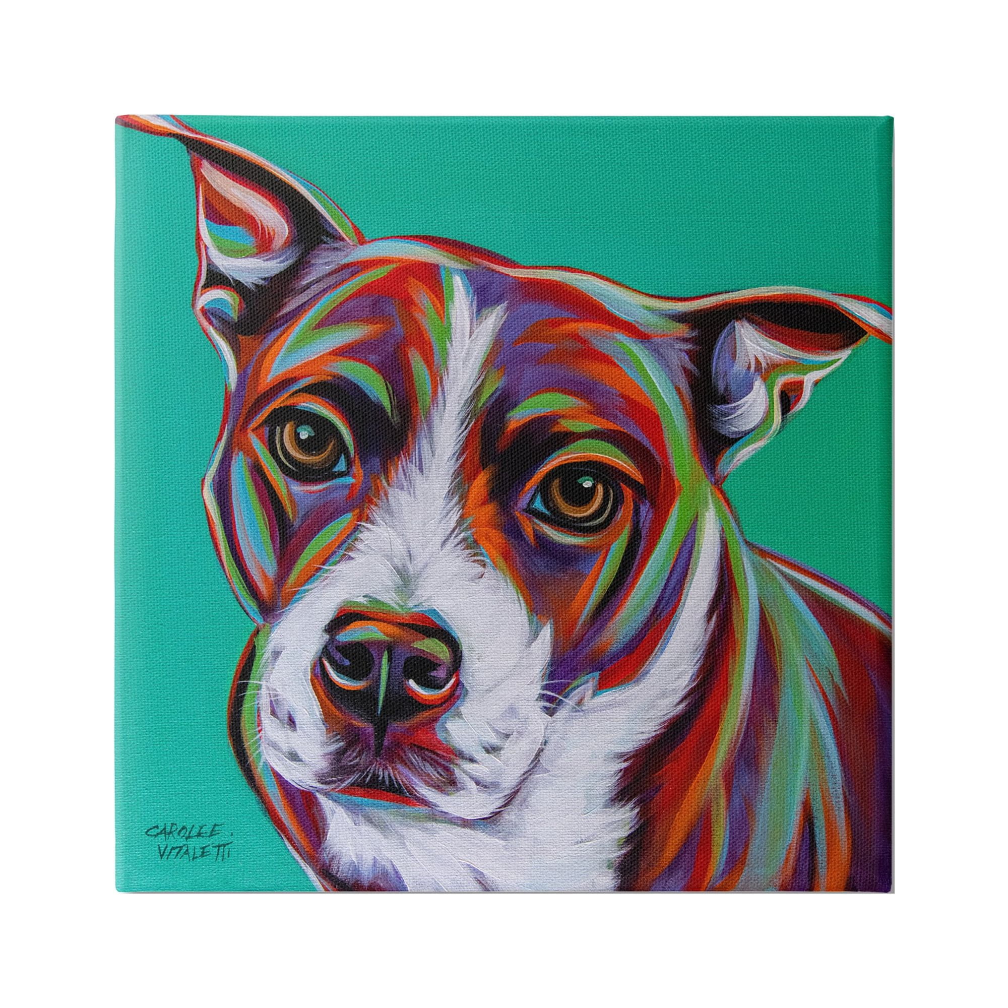Stupell Industries Cute Dog Looking Portrait Bold Green Pop Style Background , 36 x 36, Design by Carolee Vitaletti