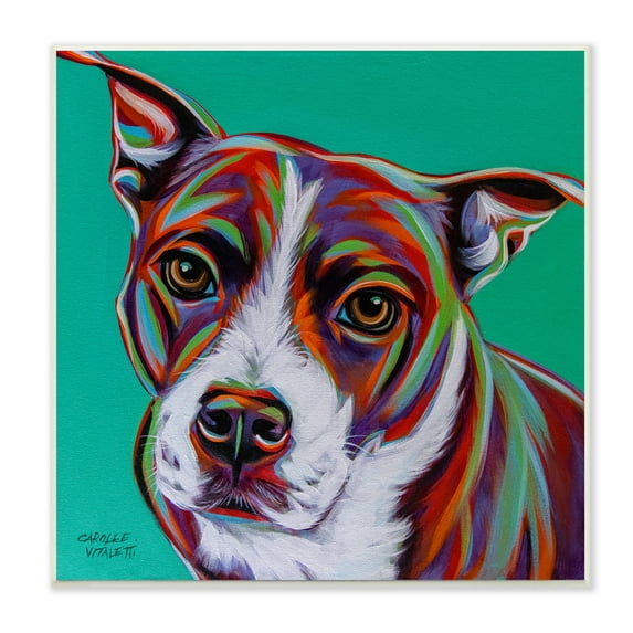Stupell Industries Cute Dog Looking Portrait Bold Green Pop Style Background Paintings Unframed Art Print Wall Art, 12x12, by Carolee Vitaletti