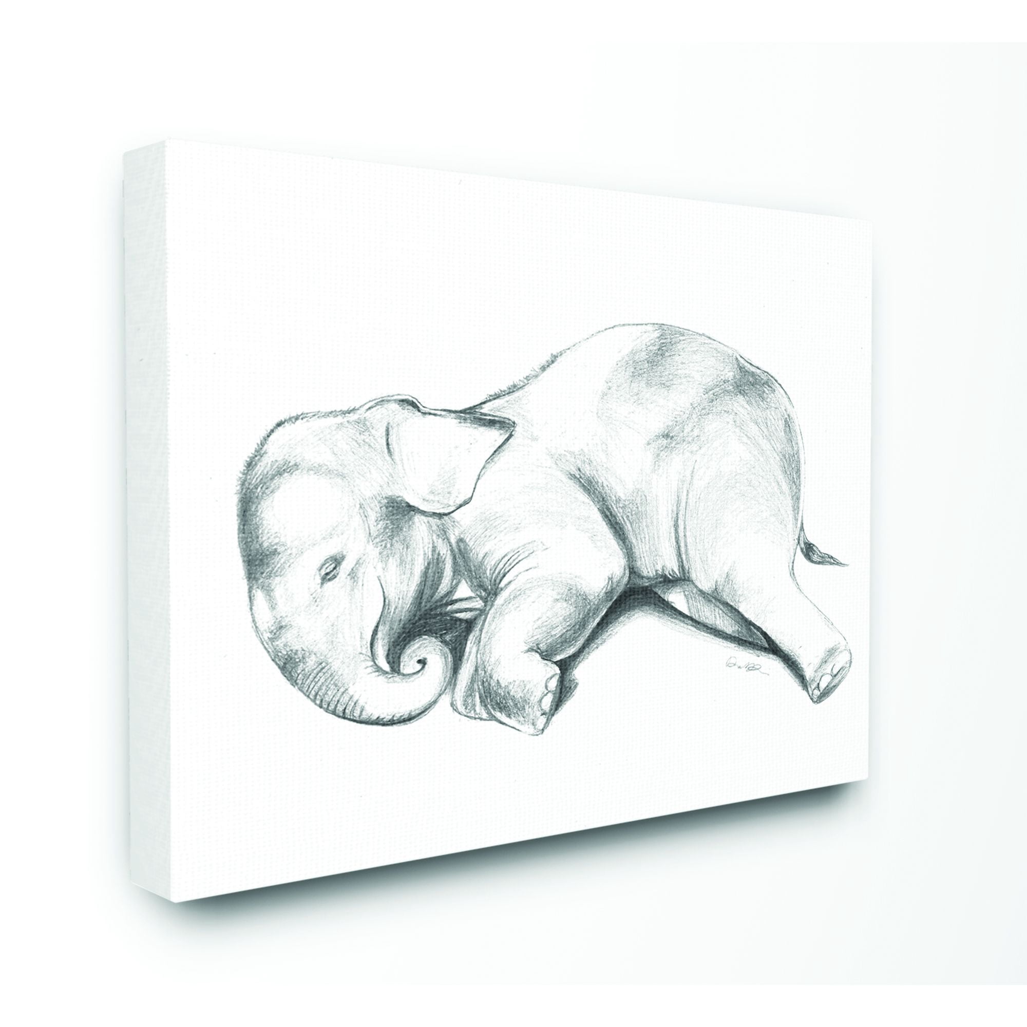 Stupell Industries Cute Elephant Baby Animal Neutral Gray Drawing Design Canvas Wall Art by Daphne Polselli
