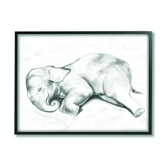 Stupell Industries Cute Elephant Baby Animal Neutral Gray Drawing Design Framed Wall Art by Daphne Polselli