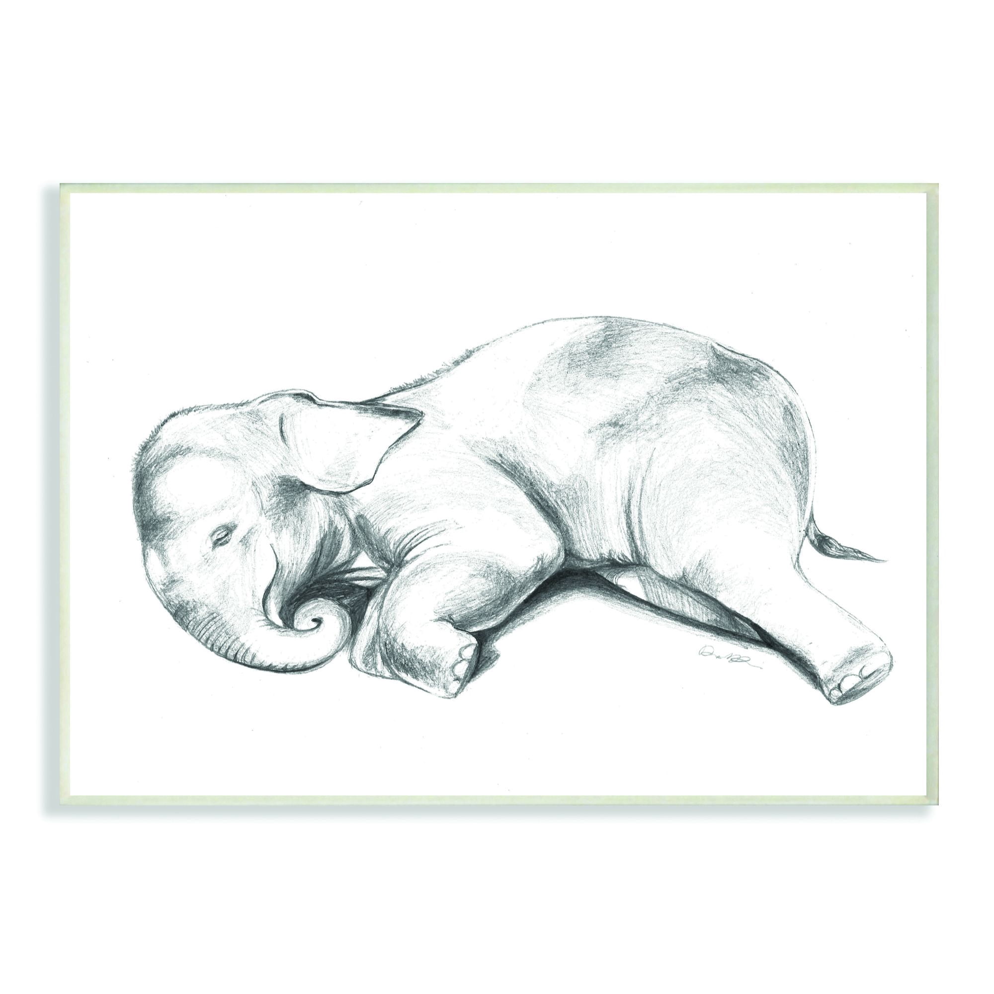 Stupell Industries Cute Elephant Baby Animal Neutral Gray Drawing Design Wall Plaque by Daphne Polselli