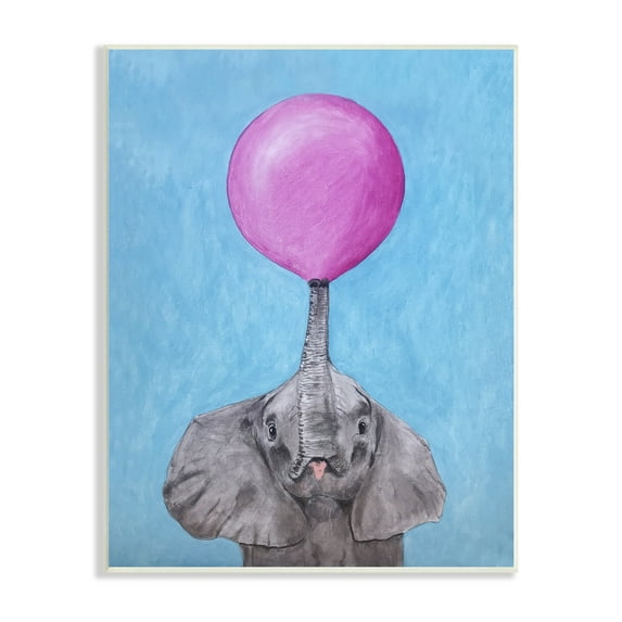 Stupell Industries Cute Elephant Blowing Pink Balloon Animal Portrait, 10 x 15, Design by Coco de Paris