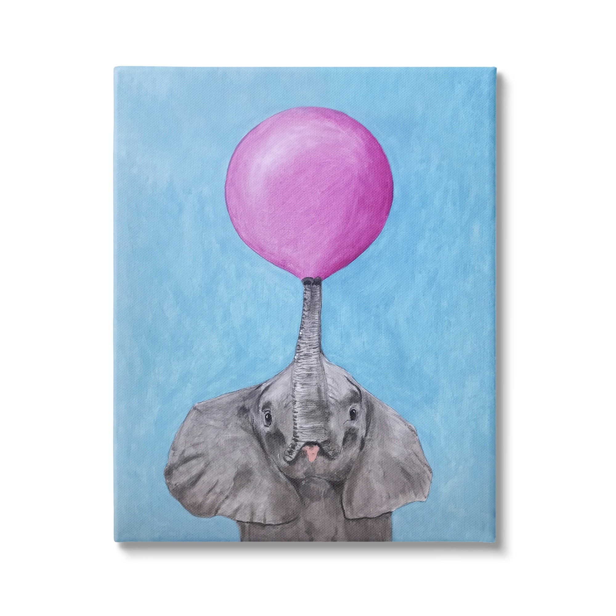 Stupell Industries Cute Elephant Blowing Pink Balloon Animal Portrait Kids Painting Gallery-Wrapped Canvas Print Wall Art, 30 x 40, Design by Coco de Paris