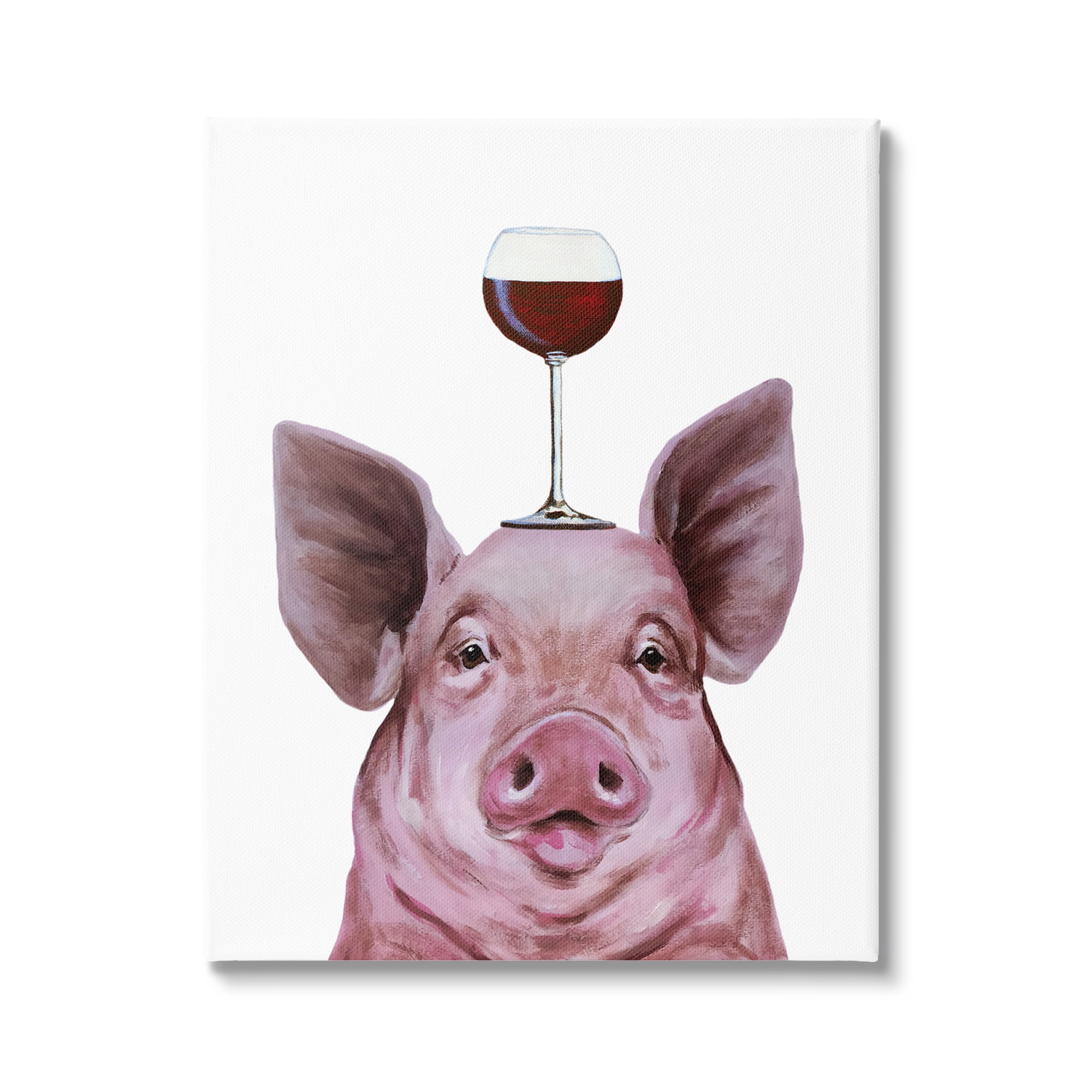 Stupell Industries Cute Farm Pig Looking Holding Wine Glass , 30 x 40, Design by Coco de Paris