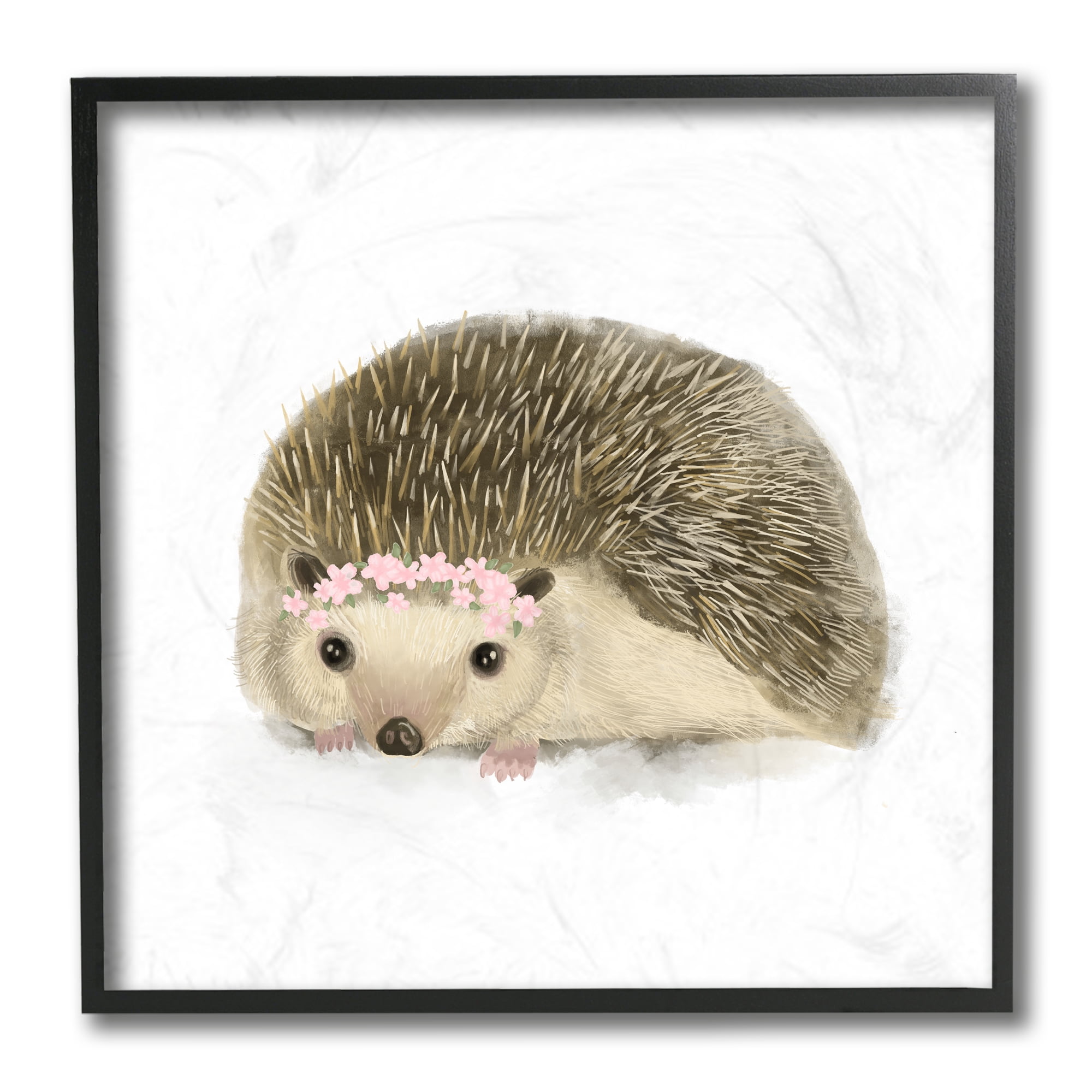 Stupell Industries Cute Floral Crown Hedgehog Nursery Woodland Animal Black Framed, 12 x 12, Design by Daphne Polselli