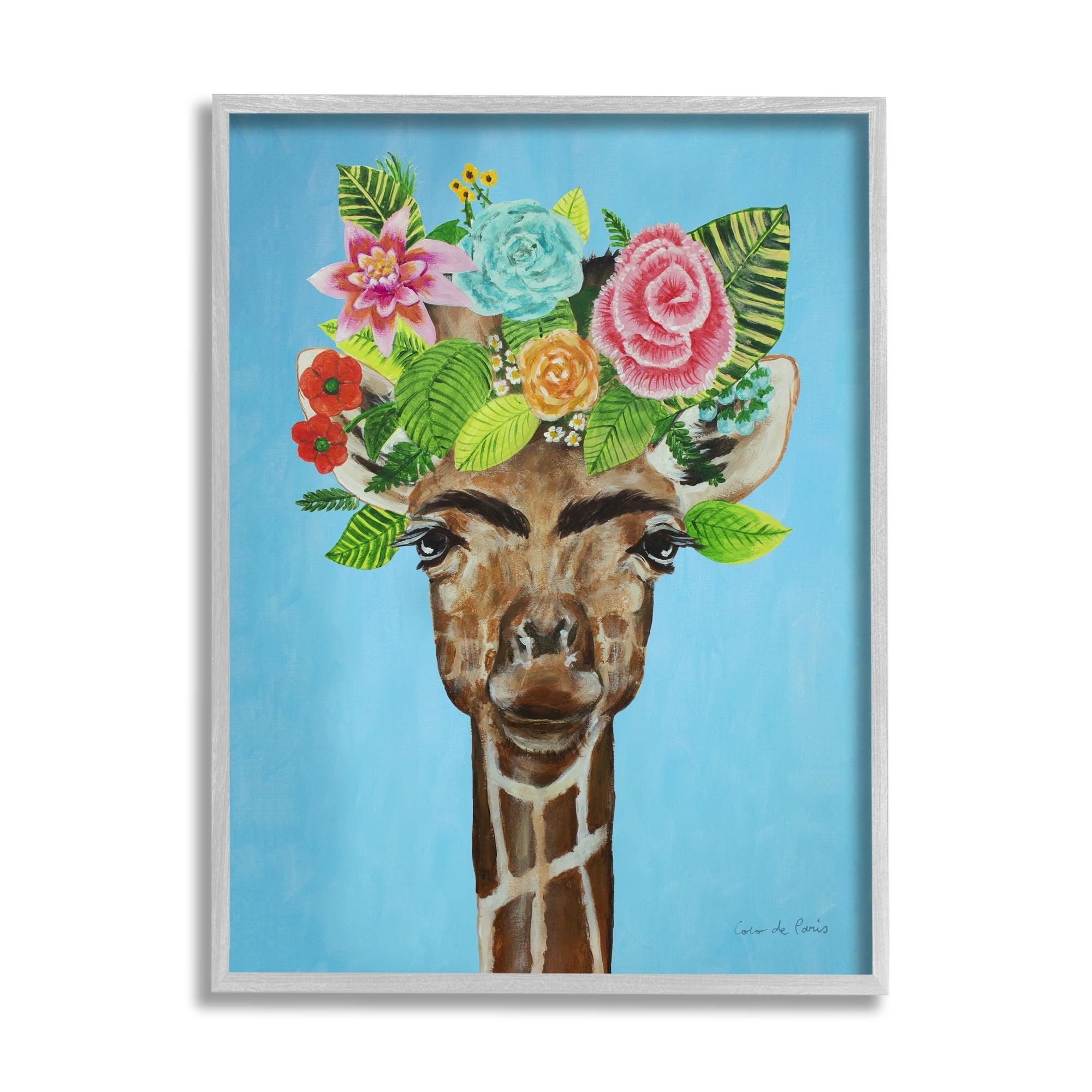 Stupell Industries Cute Floral Roses Giraffe Eyebrows Makeup Portrait , 11 x 14, Design by Coco de Paris