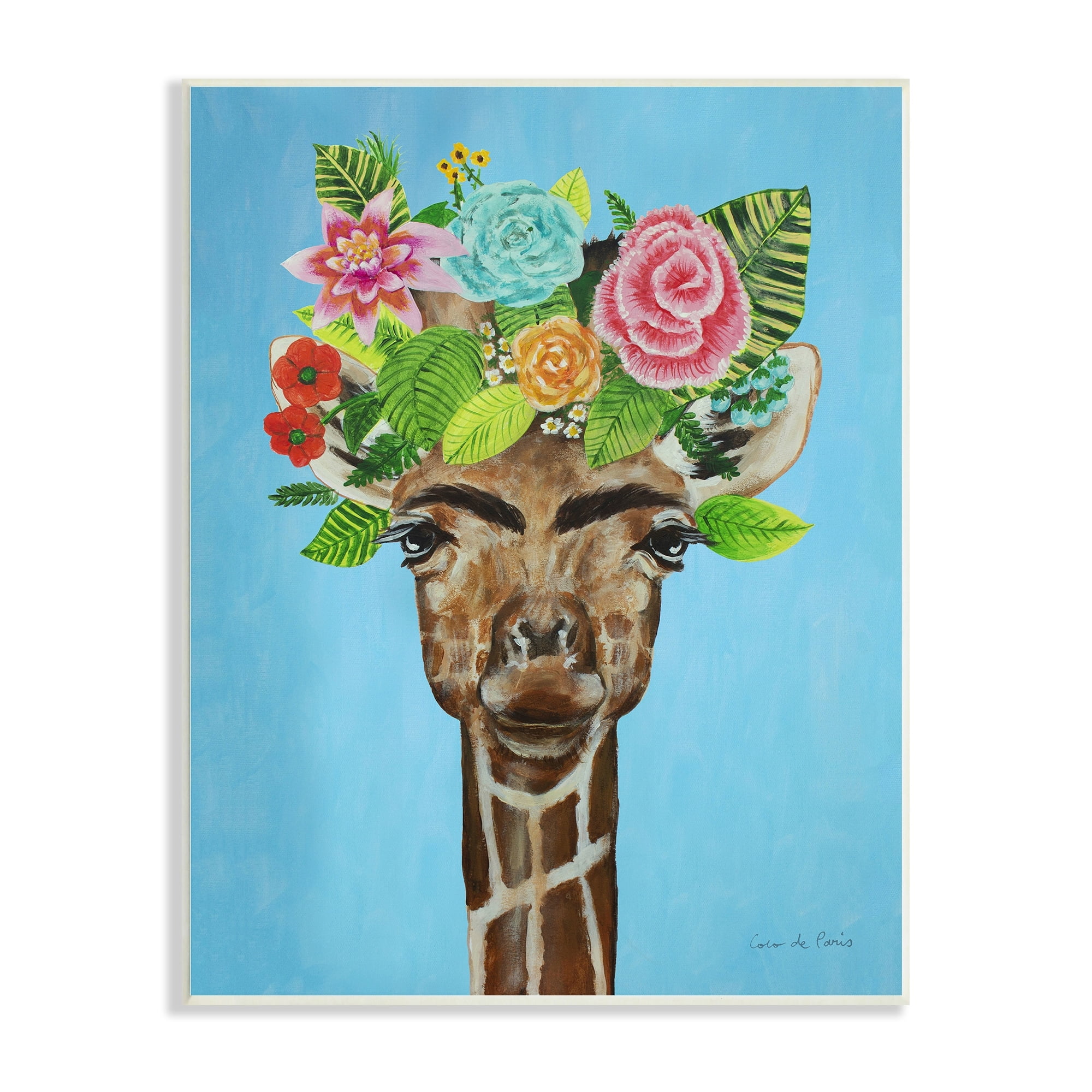 Stupell Industries Cute Floral Roses Giraffe Eyebrows Makeup Portrait , 13 x 19, Design by Coco de Paris