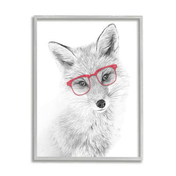 Stupell Industries Cute Fox Portrait Red Glasses Monochrome Design , 16 x 20, Design by Annalisa Latella