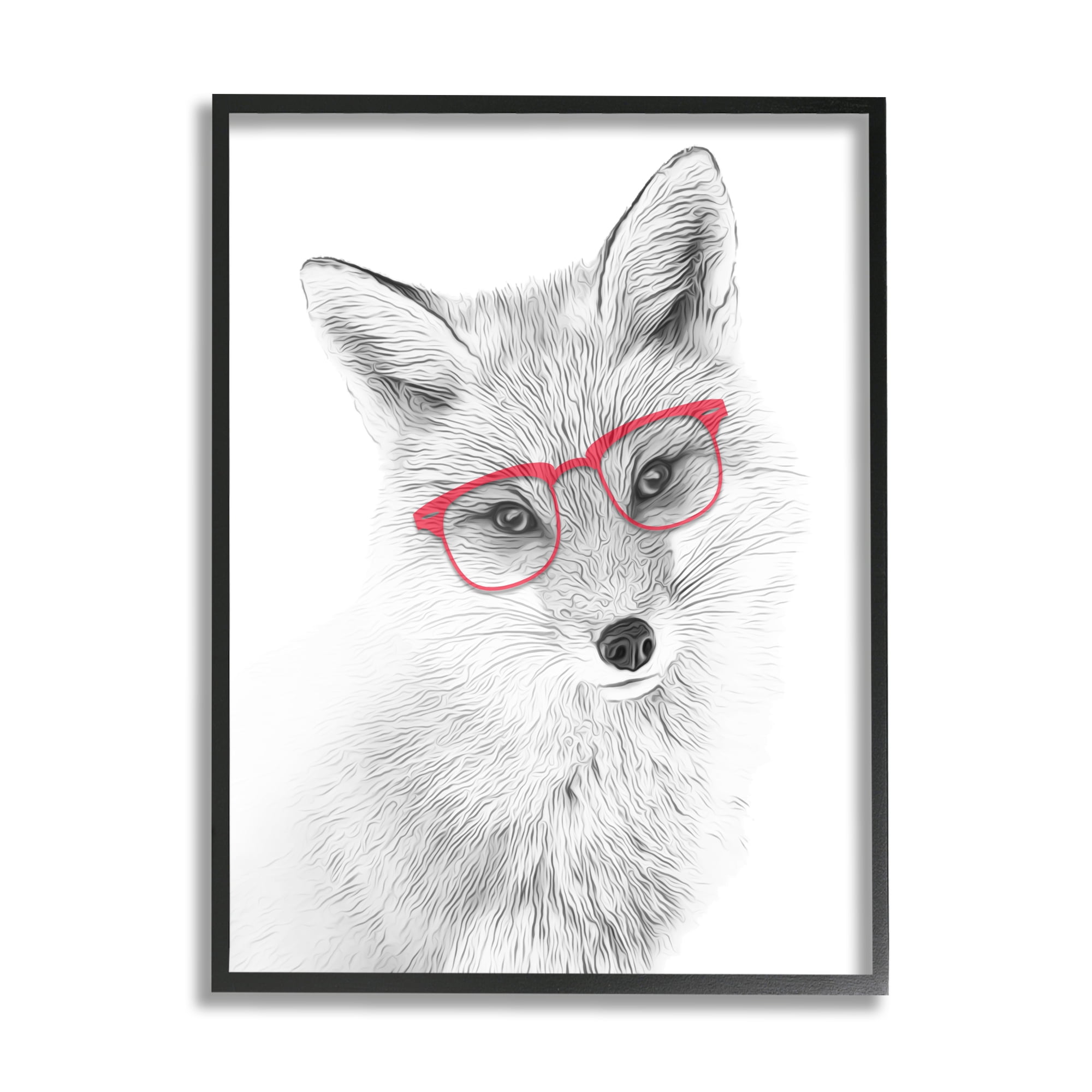 Stupell Industries Cute Fox Portrait Red Glasses Monochrome Design , 24 x 30, Design by Annalisa Latella