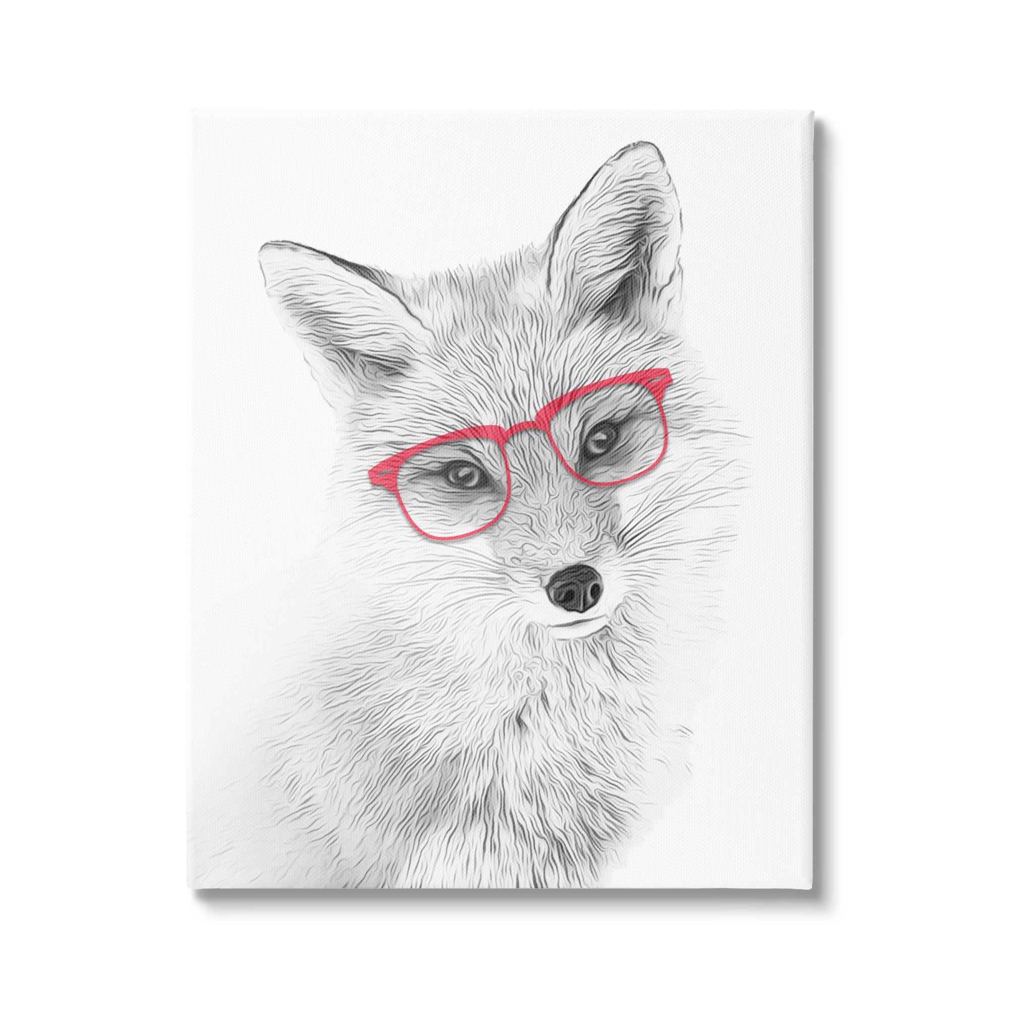 Stupell Industries Cute Fox Portrait Red Glasses Monochrome Design Graphic Art Gallery-Wrapped Canvas Print Wall Art, 24x30, by Annalisa Latella