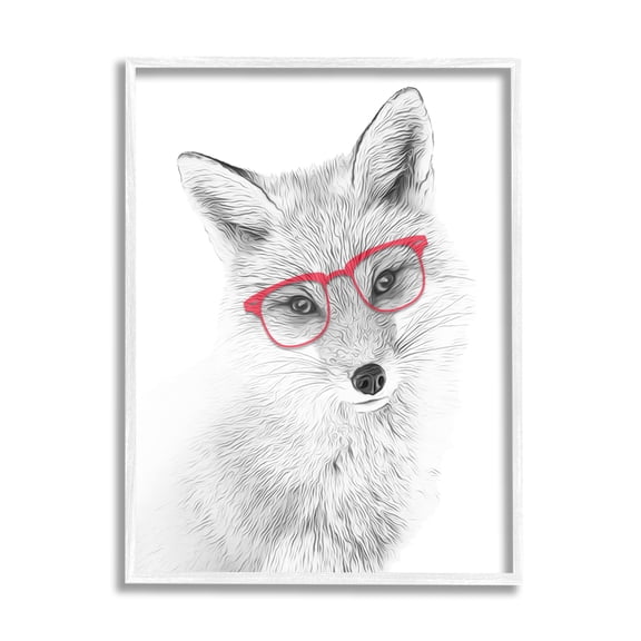 Stupell Industries Cute Fox Portrait Red Glasses Monochrome Design Graphic Art White Framed Art Print Wall Art, 24x30, by Annalisa Latella