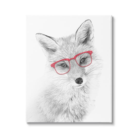 Stupell Industries Cute Fox Portrait Red Glasses Monochrome Design Kids Painting Gallery-Wrapped Canvas Print Wall Art, 30 x 40, Design by Annalisa Latella