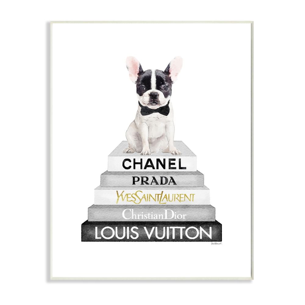 Stupell Industries Cute French Bulldog Puppy Sitting on Glam Bookstack Designed by Amanda Greenwood