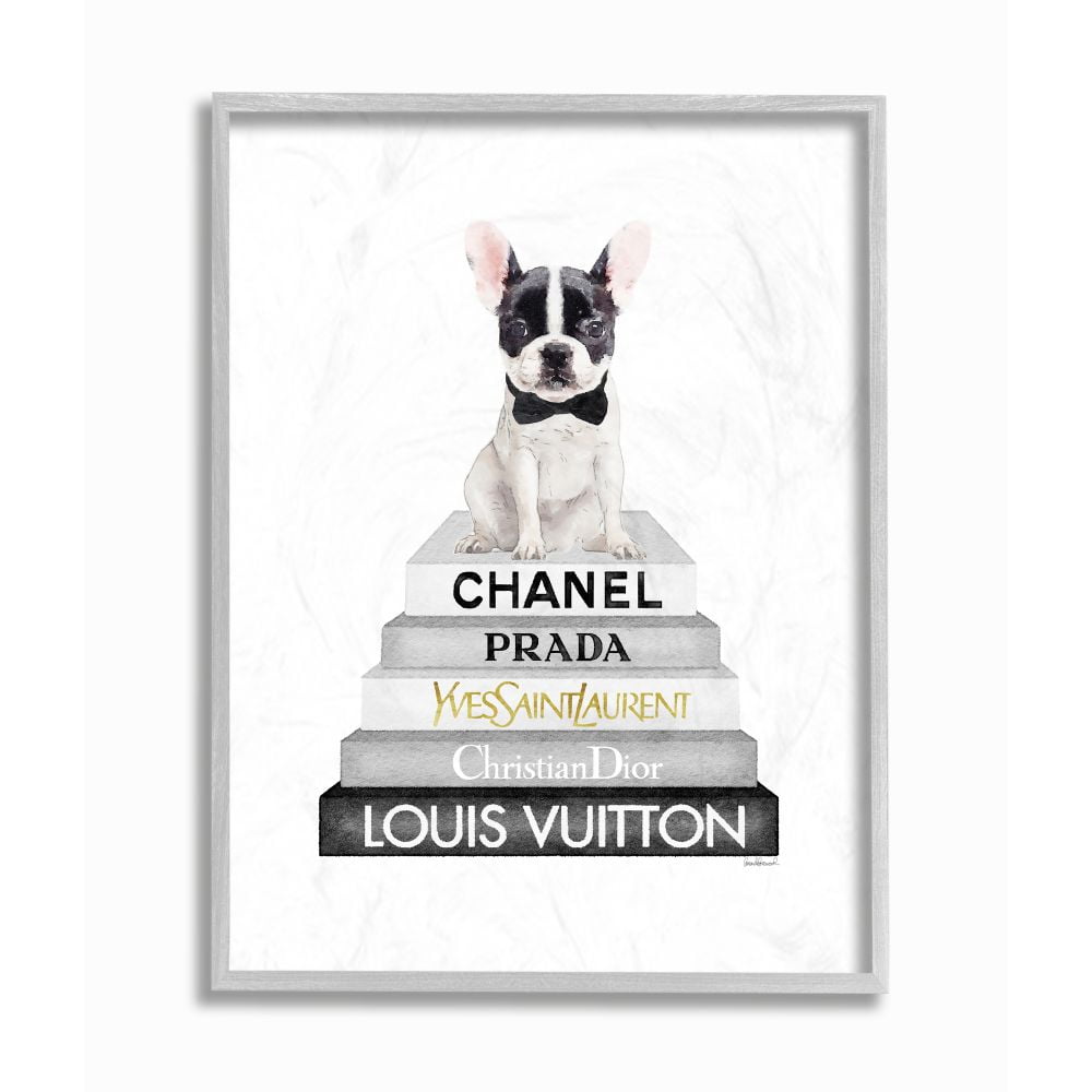 Stupell Industries Cute French Bulldog Puppy Sitting on Glam Bookstack Designed by Amanda Greenwood