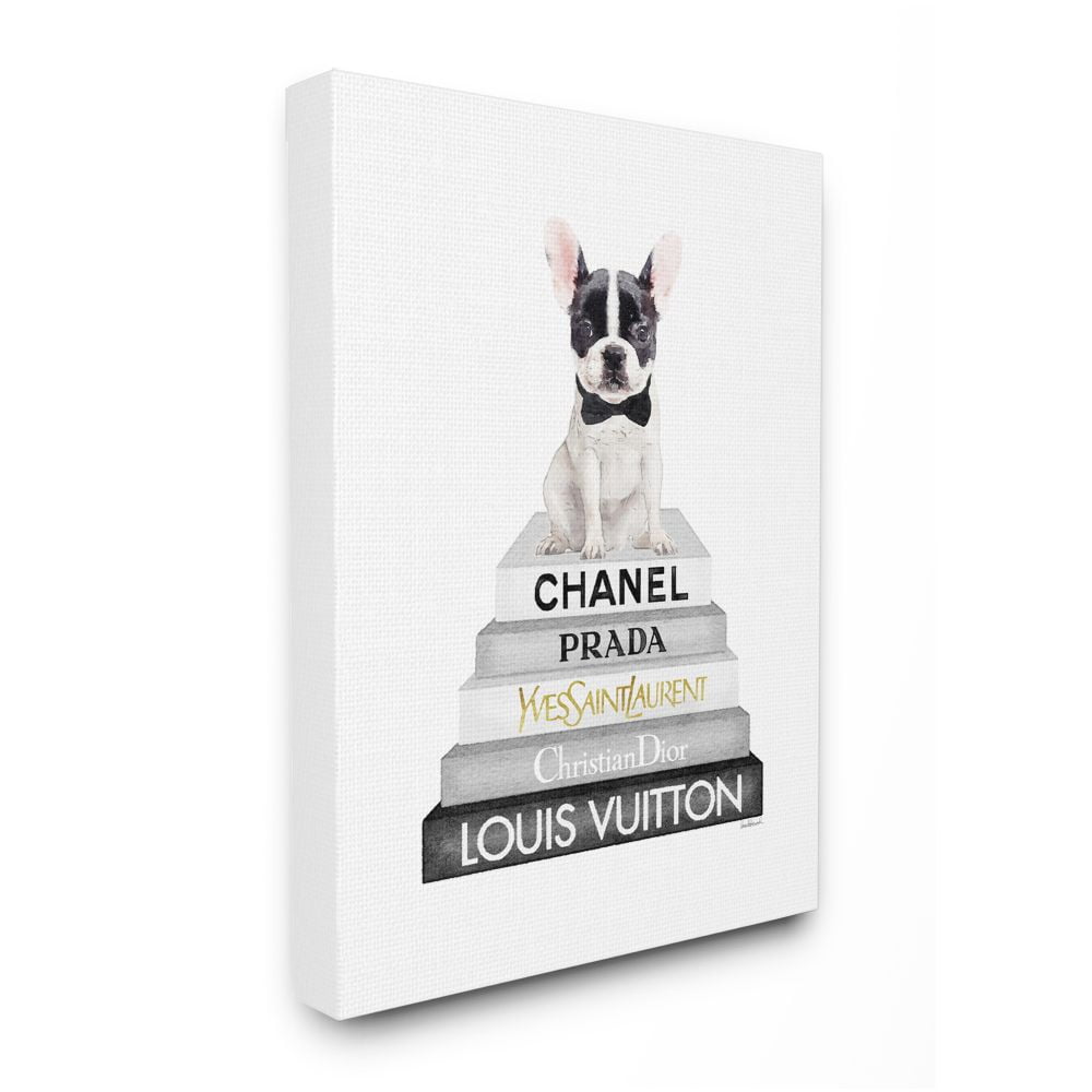 Stupell Industries Cute French Bulldog Puppy Sitting on Glam Bookstack Designed by Amanda Greenwood