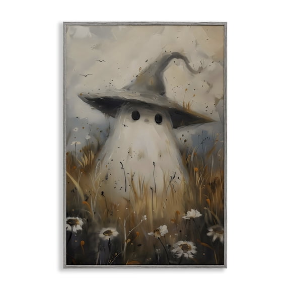 Stupell Industries Cute Ghost In Field Gray Framed Giclee Art, design by Arlington Prints