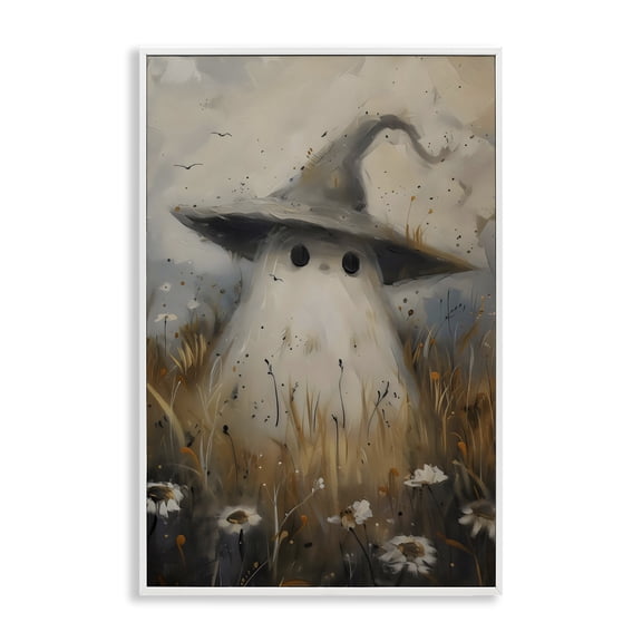 Stupell Industries Cute Ghost In Field White Framed Giclee Art, design by Arlington Prints