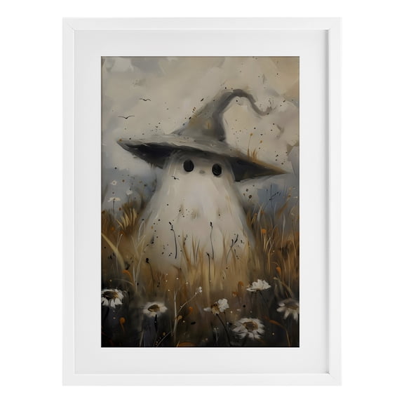 Stupell Industries Cute Ghost In Field White Framed Print Under Glass, design by Arlington Prints