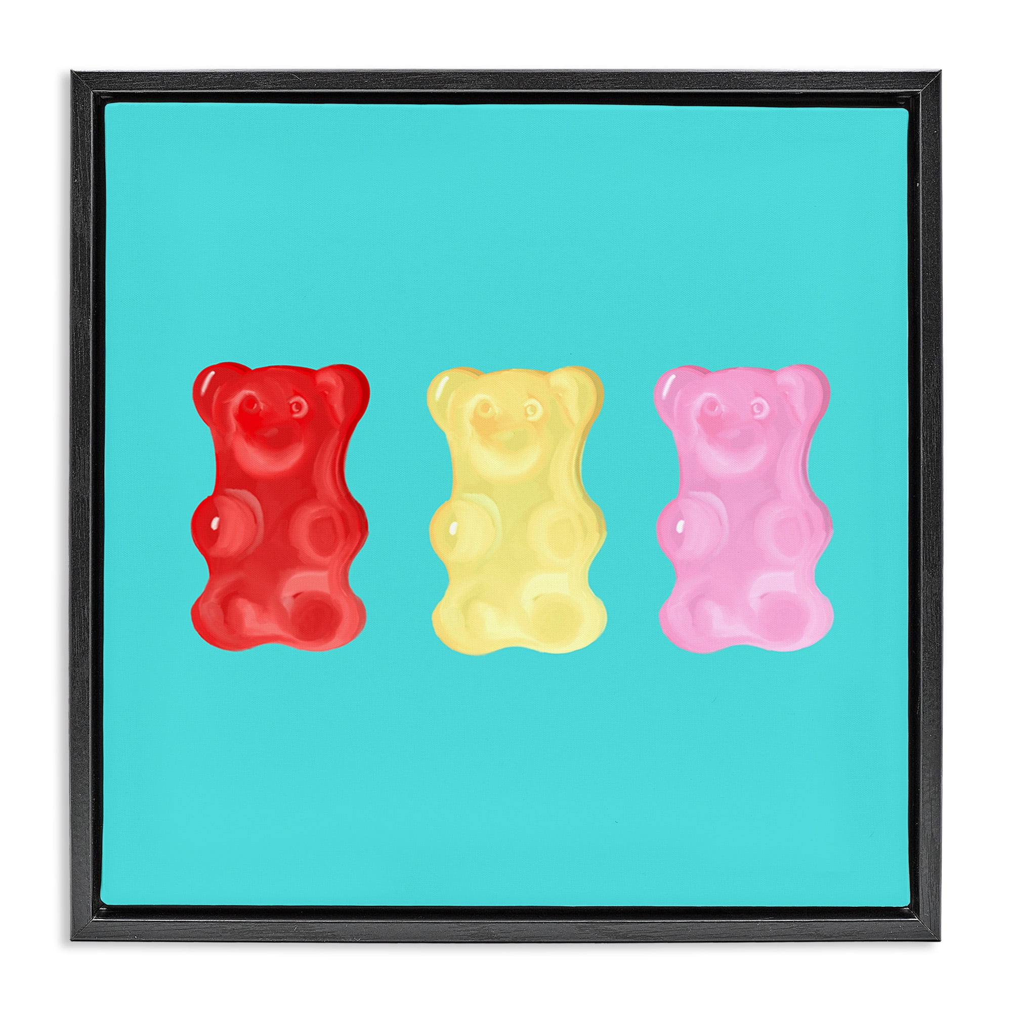 Stupell Industries Cute Gummy Bear Candies Food & Beverage Painting Black Floater Framed Canvas Art Print Wall Art, 25 x 25