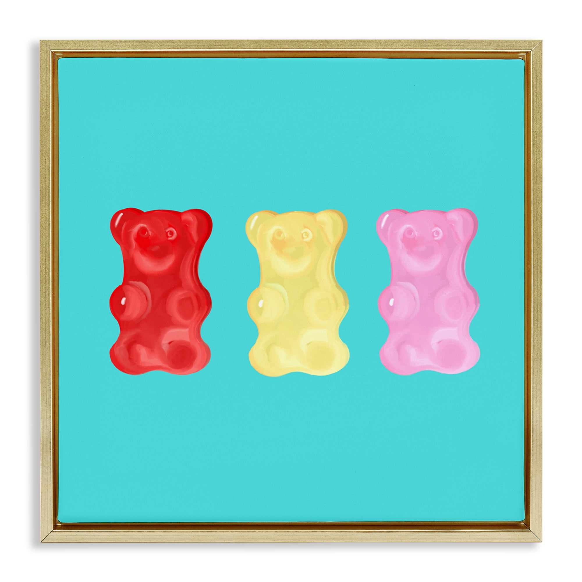 Stupell Industries Cute Gummy Bear Candies Food & Beverage Painting Gold Floater Framed Canvas Art Print Wall Art, 18 x 18