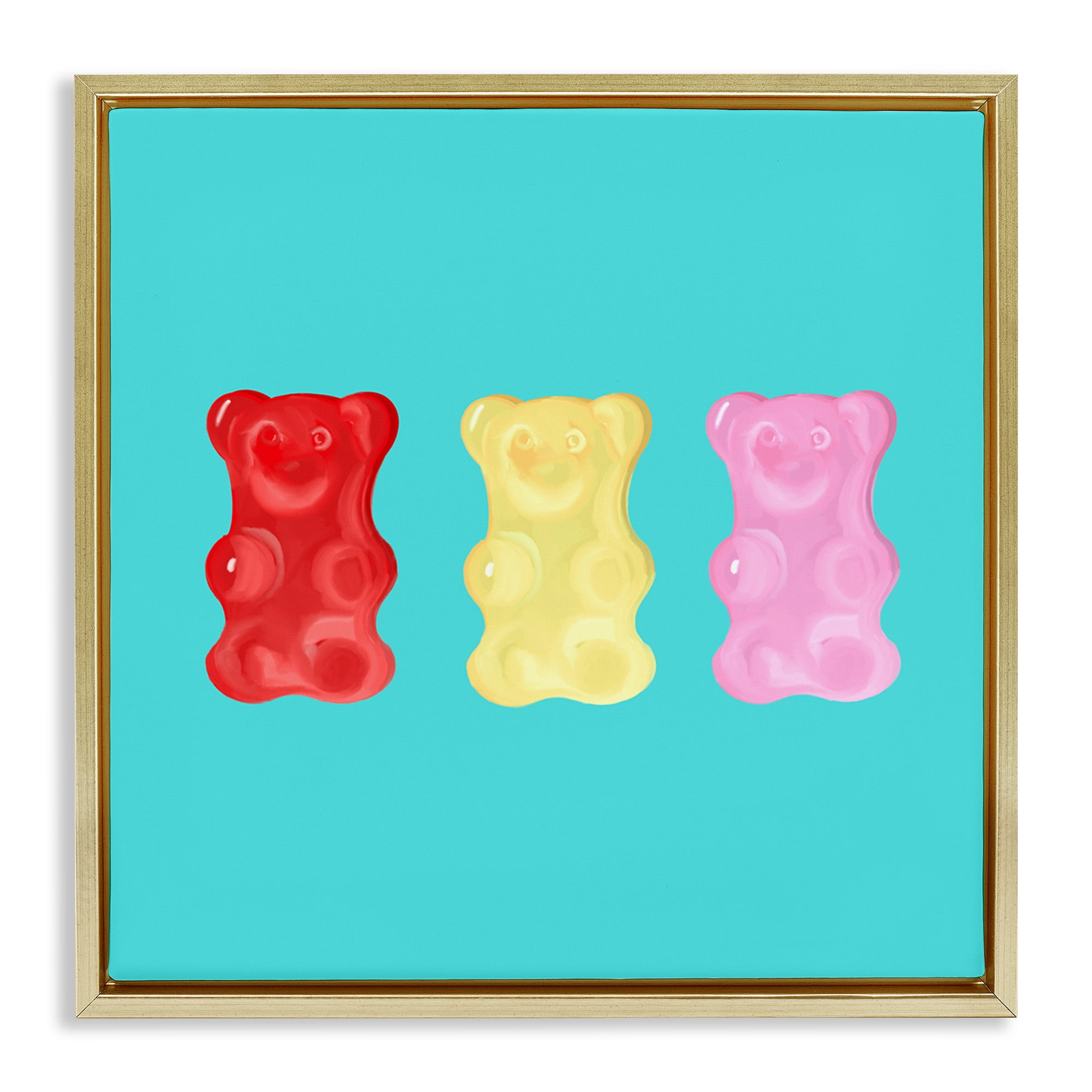 Colorful Gummy Bear Print on Canvas with Gold Frame, 25 x 25