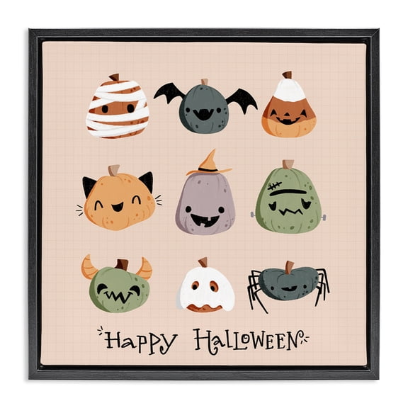 Stupell Industries Cute Halloween Costume Pumpkins Quotes and Sayings Painting Black Floater Framed Canvas Art Print Wall Art, 18 x 18
