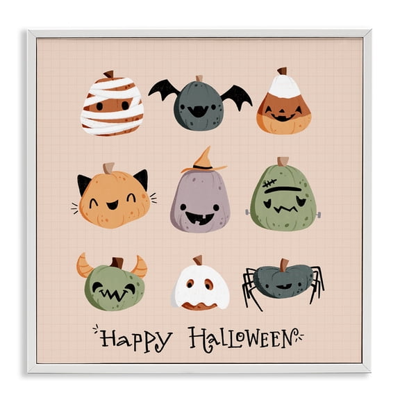 Stupell Industries Cute Halloween Costume Pumpkins Quotes and Sayings Painting White Framed Art Print Wall Art, 24 x 24