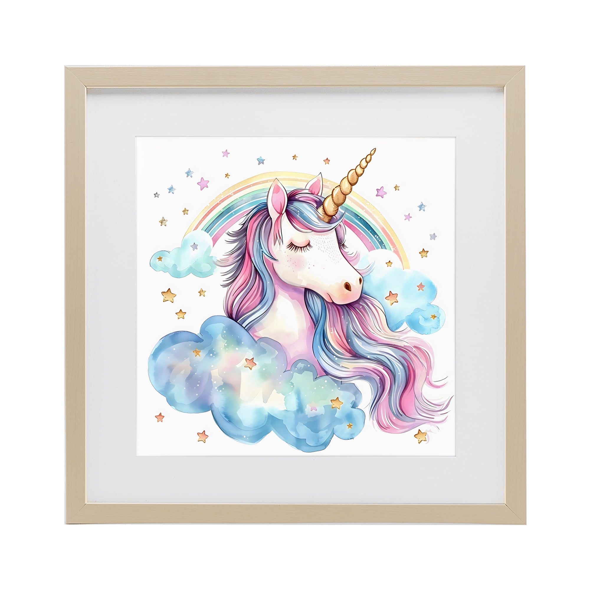 Stupell Industries Cute Happy Unicorn & Rainbow Birch Framed Print Under Glass, design by Creative Studio