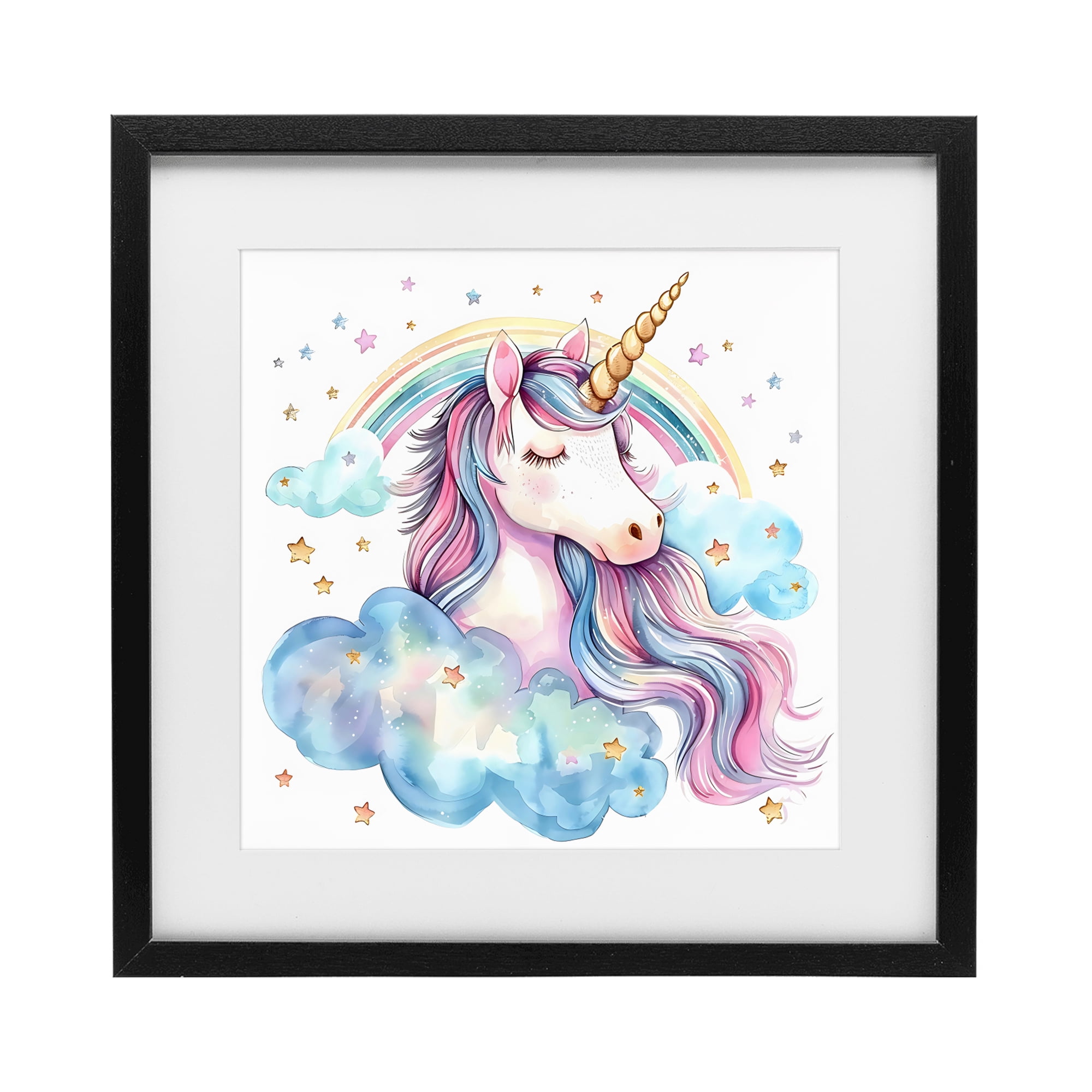 Stupell Industries Cute Happy Unicorn & Rainbow Black Framed Print Under Glass, design by Creative Studio