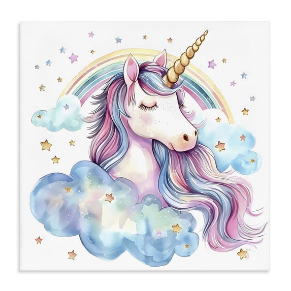 Stupell Industries Contemporary Cute Happy Unicorn & Rainbow Canvas Art, 17 x 17, by Creative Studio