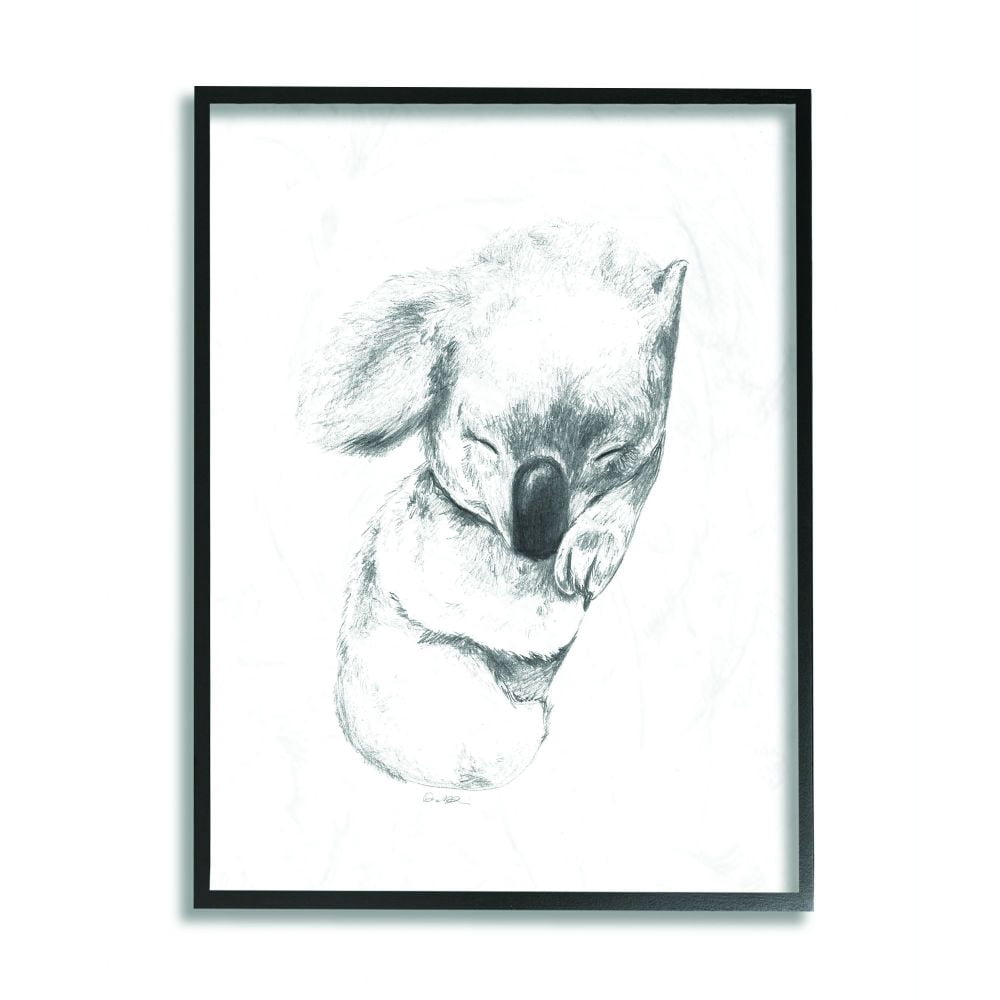 Stupell Industries Cute Koala Baby Animal Neutral Gray Drawing Design Framed Wall Art by Daphne Polselli