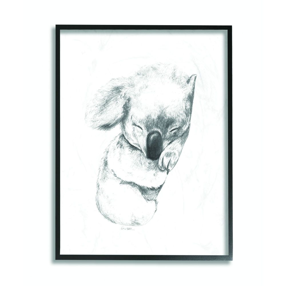 Stupell Industries Cute Koala Baby Animal Neutral Gray Drawing Design Framed Wall Art by Daphne Polselli