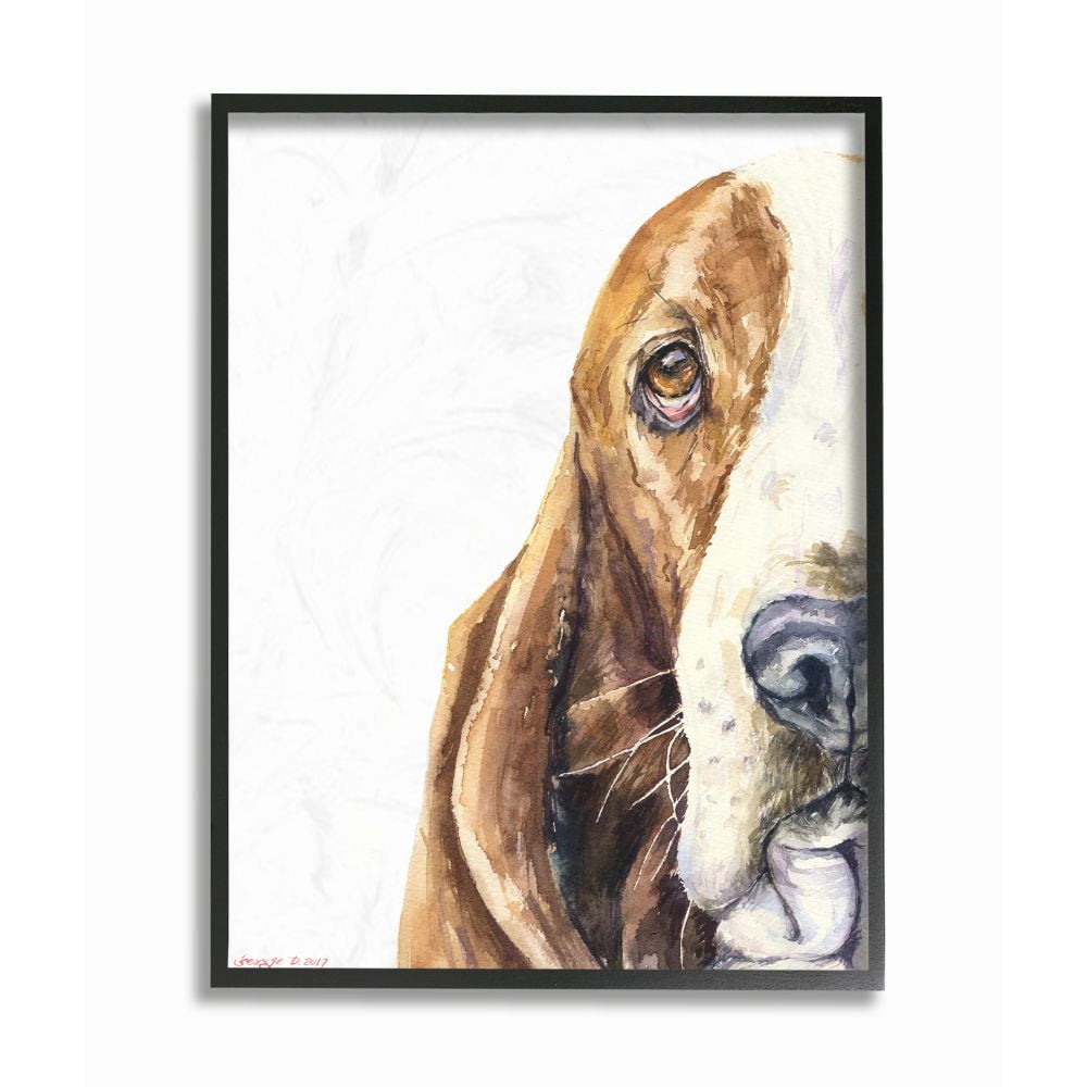 Stupell Industries Cute Large Dog Head Basset Hound Pet Animal Watercolor Painting Framed Giclee Texturized Art by George Dyachenko