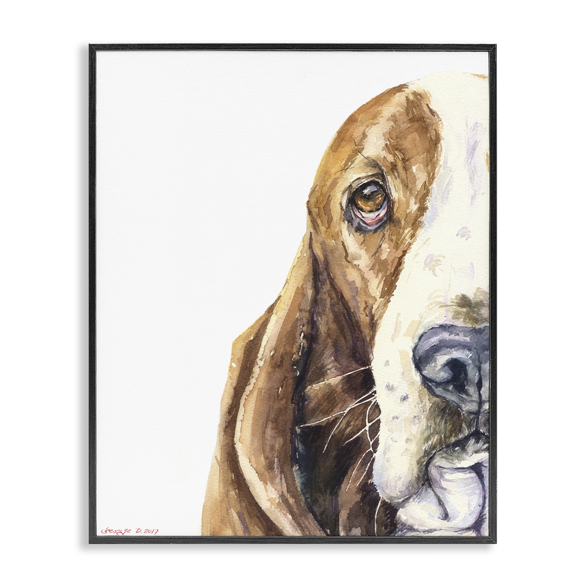 Stupell Industries Cute Large Dog Head Basset Hound Pet Animal Watercolor Painting Framed Giclee Texturized Art by George Dyachenko