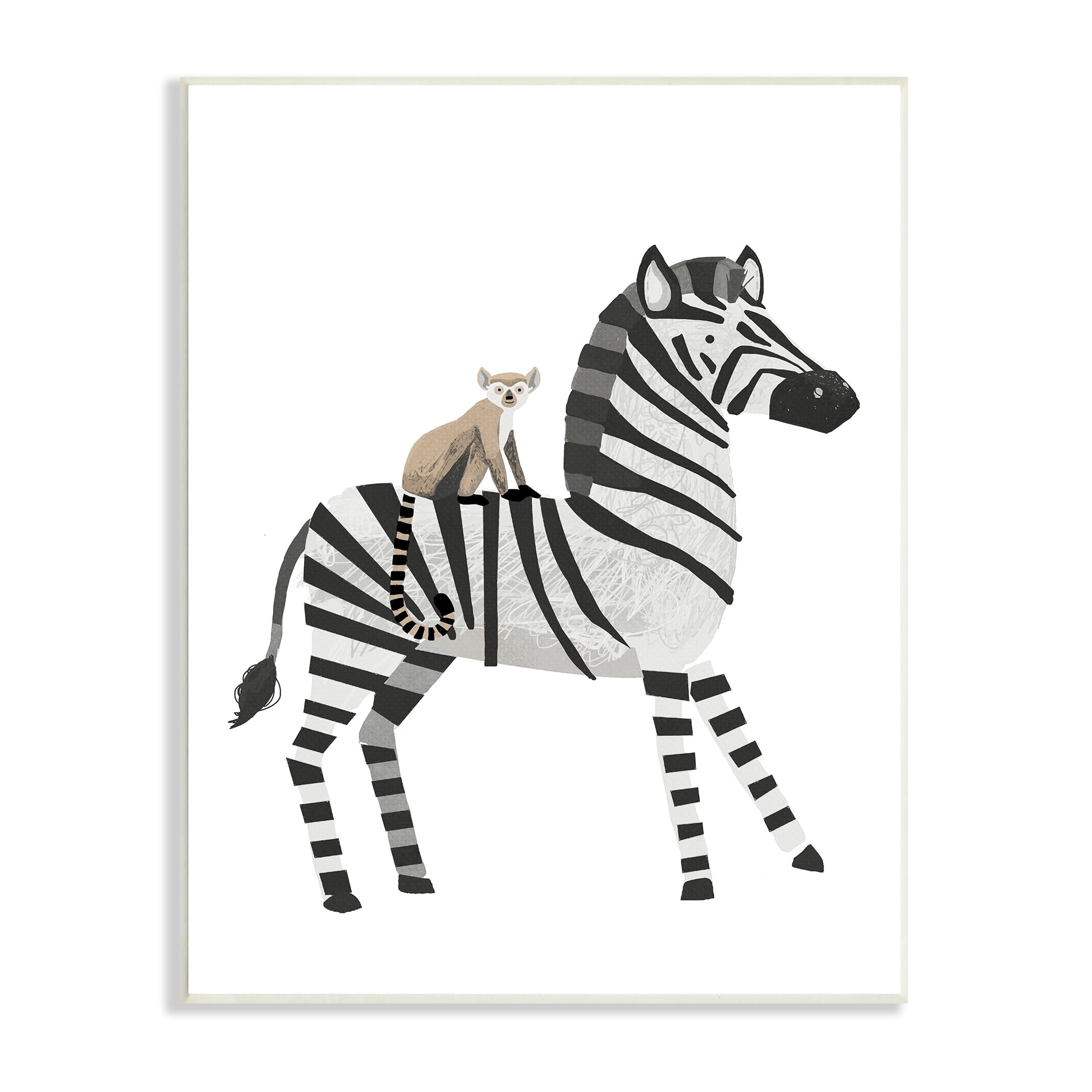 Stupell Industries Cute Lemur on Zebra Kids' Striped Safari Animals, 10 x 15,Design by Lucca Sheppard
