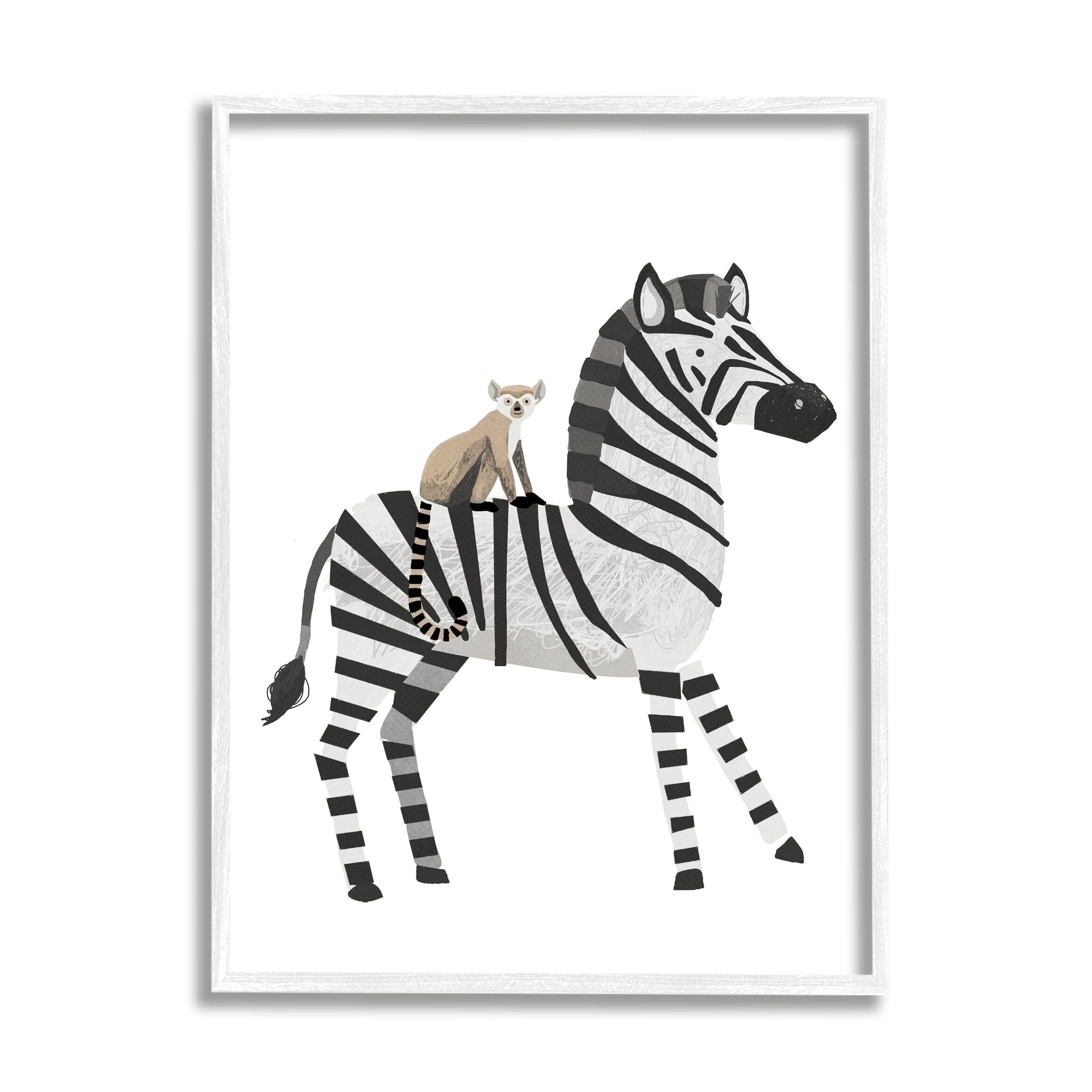 Stupell Industries Cute Lemur on Zebra Kids' Striped Safari Animals, 16 x 20,Design by Lucca Sheppard